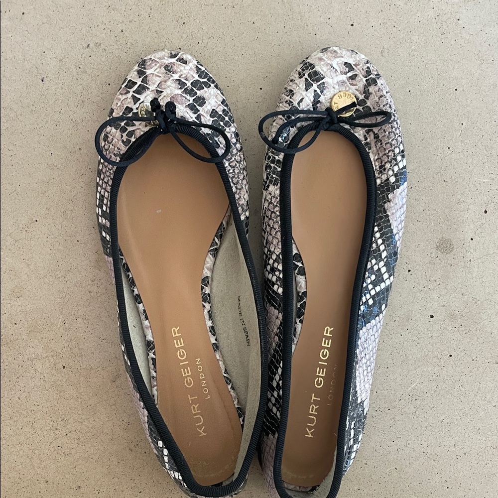 Kurt Geiger Black and Cream Snakeskin Flats